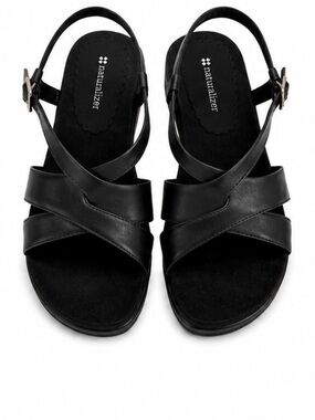 Naturalizer Ofelia Black Leather Comfort Wedge Sandals 8.5
